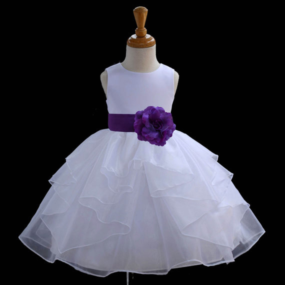 Mariage - White Flower Girl dress tie sash pageant wedding bridal recital children tulle bridesmaid toddler 37 sash sizes 12-18m 2 4 6 8 10 12 