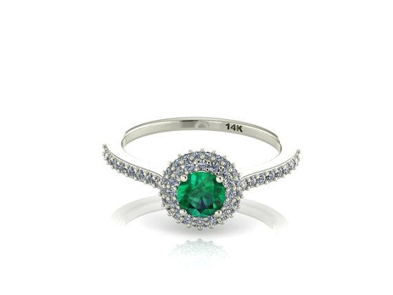 Hochzeit - Classic Diamond Bridal ring, Natural Emerald, Natural Diamonds, Solid 14k Gold. SHINE, BEAUTY, TASTE