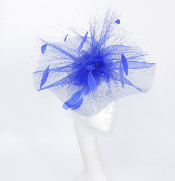 Hochzeit - Royal Blue Fascinator Hat for Weddings, Races, and Special Events With Headband