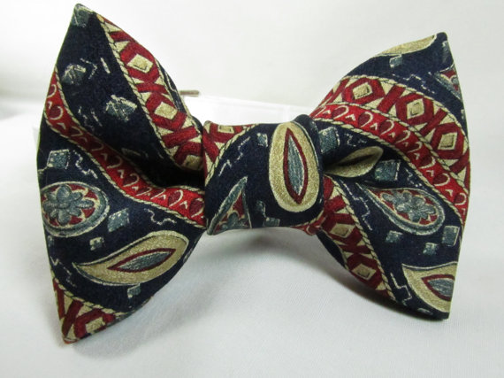 Mariage - Dog collar and Bow Tie - READY To SHIP red patterned - wedding dog collar, bowtie dog collar