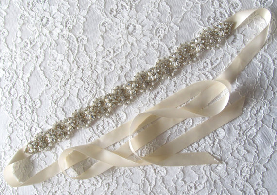 Hochzeit - Pearl Crystal Rhinestone Bridal Sash,Wedding sash,Bridal Accessories,Bridal Belt,Style #3