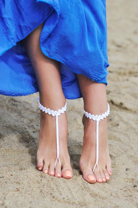 زفاف - Crochet White Barefoot Sandals, Foot jewelry, Bridesmaid gift, Barefoot sandles, Beach, Anklet, Wedding shoes, Beach Wedding, Summer shoes