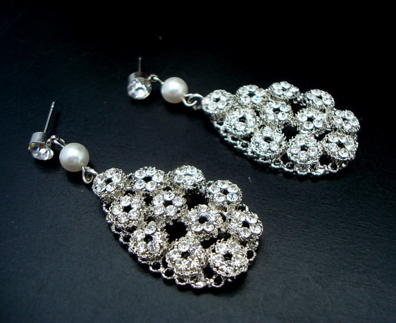 زفاف - Pearl Earrings,Bridal Pearl Earrings,White or Ivory Pearls,Bridal Rhinestone Earrings,Statement Bridal Earrings, Stud Earrings,Pearl,JULISSA
