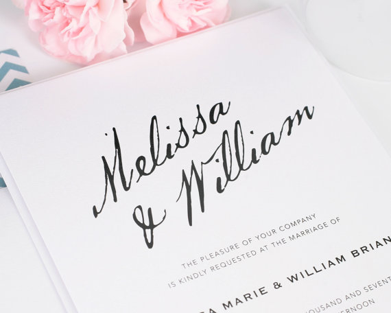 Hochzeit - Modern Wedding Invitation, Teal, White, Calligraphy, Bold, Blue Wedding Invitation - Modern Calligraphy Design - Sample Set
