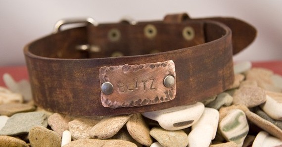 Wedding - 1.5 inch Leather Dog Collar, distressed large dogs