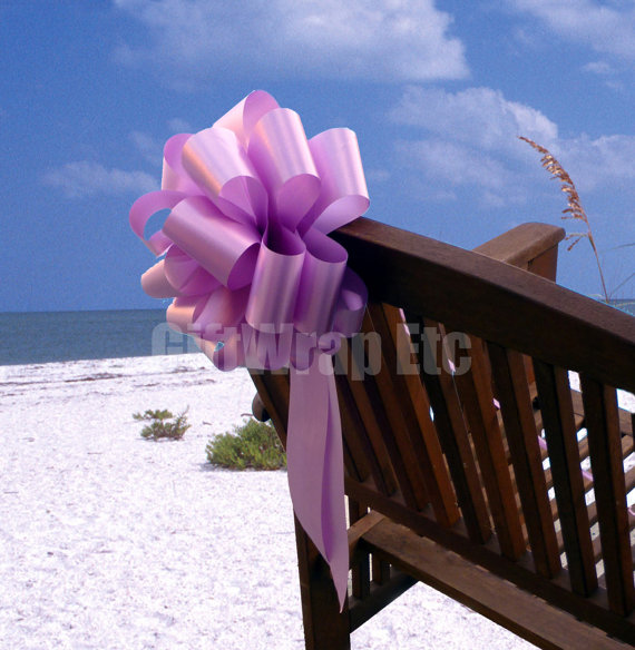 Hochzeit - 6 Big Orchid Lavender Pull Bows Church Pew Beach Wedding Decorations