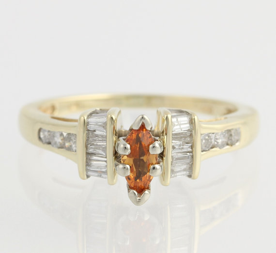 Свадьба - Citrine & Diamond Engagement Ring - 14k Yellow Gold Band Women's Fine Estate 6.5 F7303