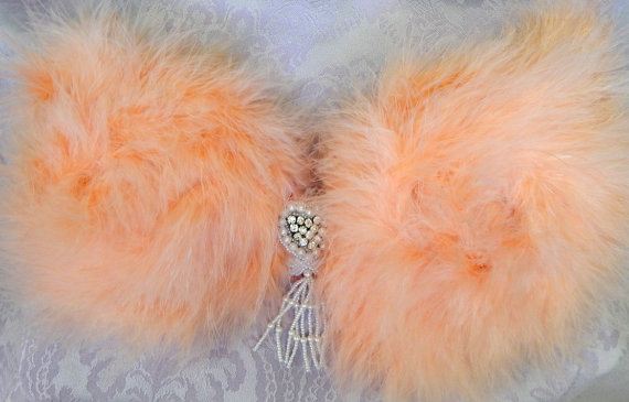 Wedding - SEXY Poodle Costume Peach Feather Bra SALE 32-34 B/C SALE last one