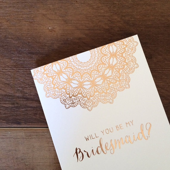 Hochzeit - Will You Be My Bridesmaid Rose Gold Foil Cards