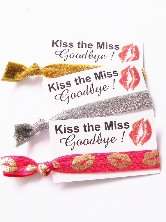 Wedding - Bachelorette Party Favor 1 Single Hair Tie and Card Kiss the Miss Godbye bride maid of honor bridesmaid girls night out to have and to hold