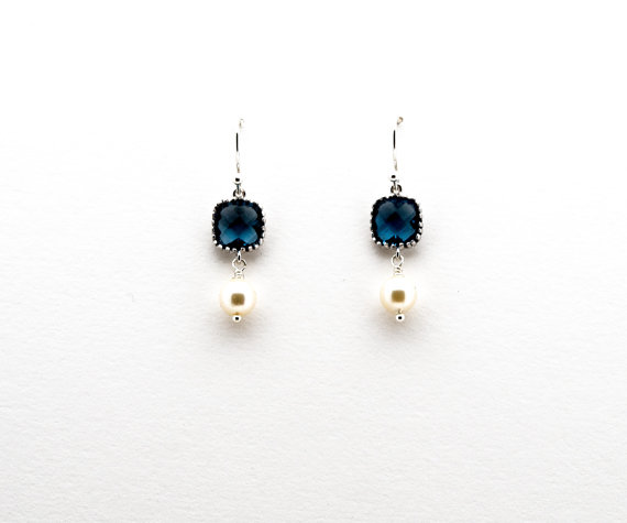 زفاف - Montana Blue Sapphire with Pearl Drop Earrings, Dangle Earrings, Wedding Jewelry, Bridesmaid Jewelry, Mother's Day