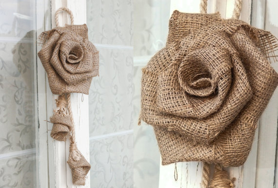 زفاف - Set of 2 - Large Burlap Rose / Handmade Burlap Flower