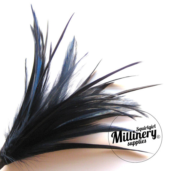 Wedding - Goose Biot & Hackle Feather Hat Mount Trim for Fascinators, Wedding Bouquets and Hat Making Navy Blue