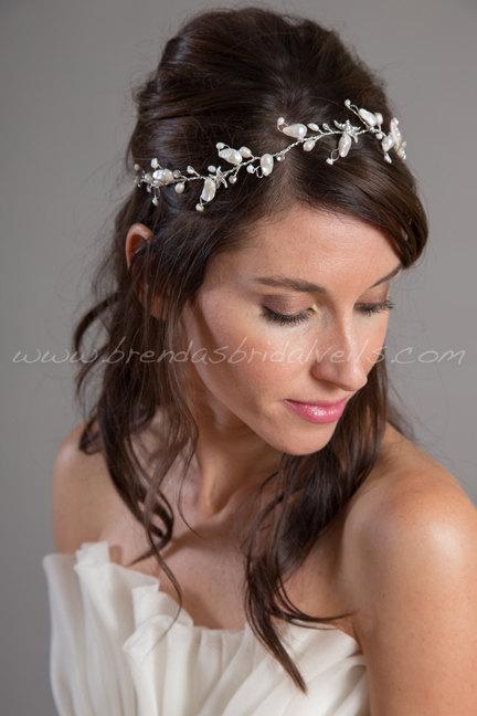 Wedding - Rhinestone Starfish Headband, Freshwater Pearl Bohemian Headband, Wedding Headband, Bridal Hair Accessory - Jerrica