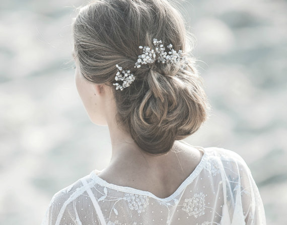 Свадьба - Bridal Hair Pins Set of 2 Crystal Freshwater Pearl Hair Pins Bridal Vine Pin Swarovski Crystals Hairpiece Wedding Hair Accessory