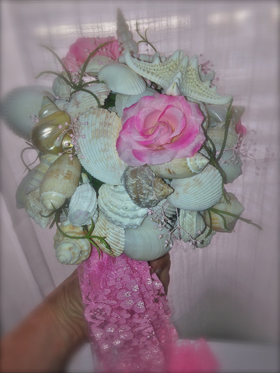 Wedding - Wedding Starfish Pink Seashell Bouquet Bride Bridesmaids Beach Sea Shell