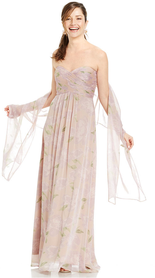 Wedding - Adrianna Papell Strapless Floral-Print Gown and Shawl