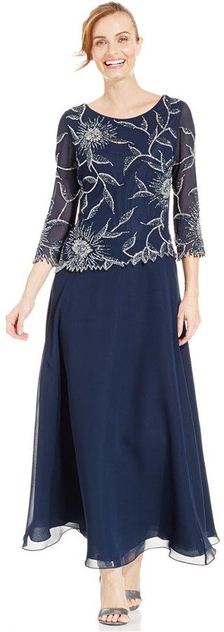 Mariage - J Kara Floral-Embellished Popover Gown