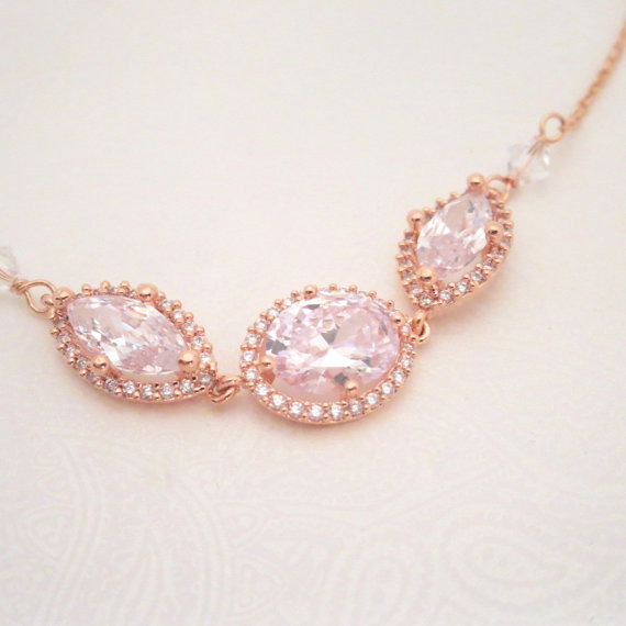 زفاف - Rose gold necklace, Bridal necklace, Bridesmaid necklace, Crystal necklace, Bridal jewelry, Wedding jewelry