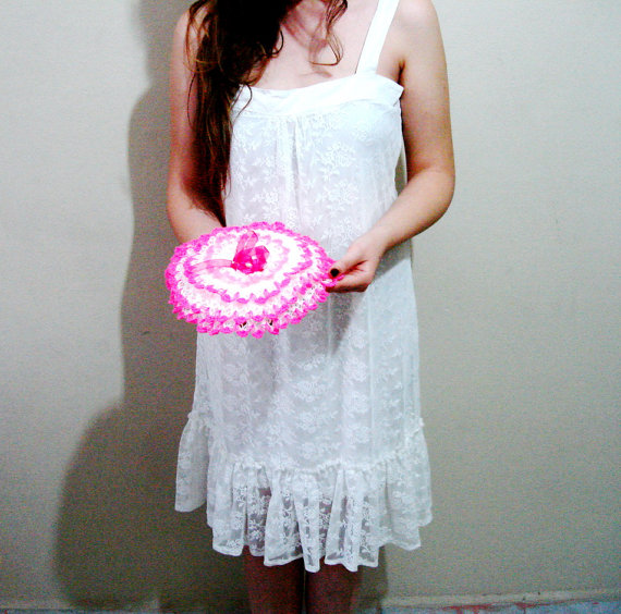 Wedding - Pink and White ring pillow, Housewares crochet flower