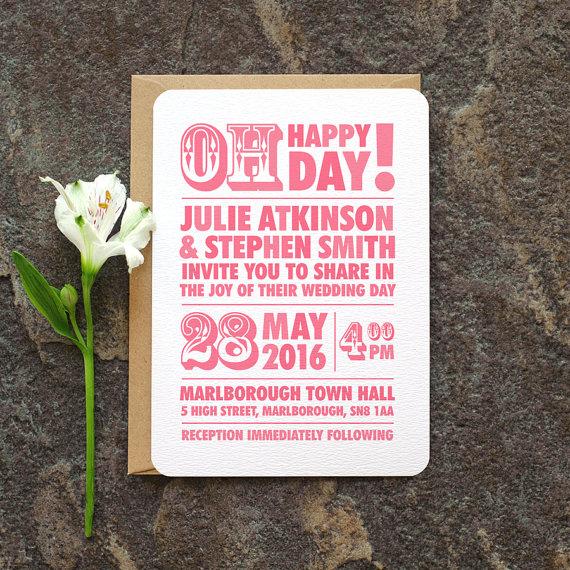 Hochzeit - Modern Block Type Wedding Invitation / 'Chunky Type' Fun Bold Typography Wedding Invite / Pink Coral / Custom Colours Available / ONE SAMPLE