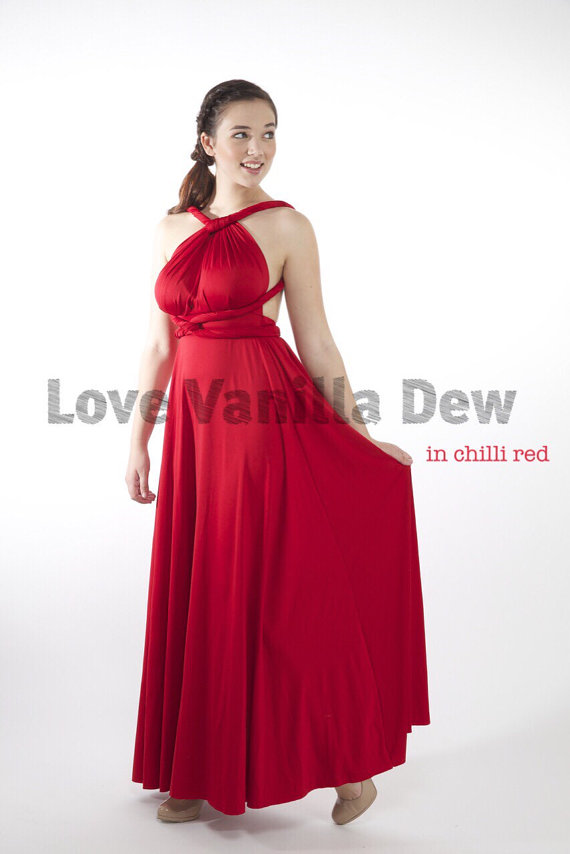 Mariage - Bridesmaid Dress Infinity Dress Chilli Red Floor Length Maxi Wrap Convertible Dress Wedding Dress