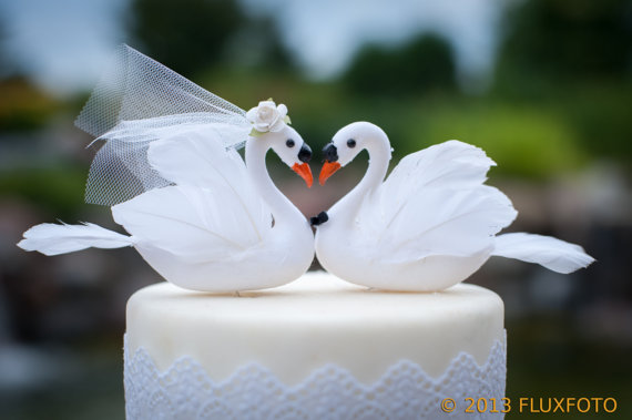 Wedding - White Swan Cake Topper: Unique, Elegant Bride and Groom Wedding Cake Topper