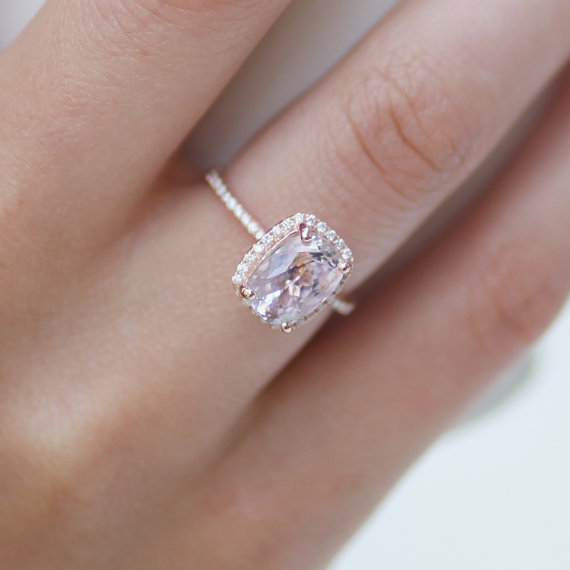 زفاف - 2.97ct cushion lavender peach champagne sapphire 14k rose gold diamond ring engagement ring