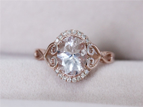 Mariage - VS 7x9mm Pink Morganite Ring Oval 14K Rose Gold Morganite Ring Wedding Ring H/SI Diamond Engagement Ring Gemstone Ring