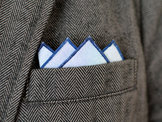 زفاف - Men's Pocket Square in Blue Oxford Cotton - handkerchief wedding groomsmen suit washable