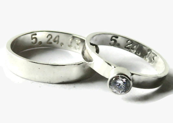 زفاف - His and her wedding band set personalized sterling silver ring promise ring alternative engagement ring matching rings couples ring set