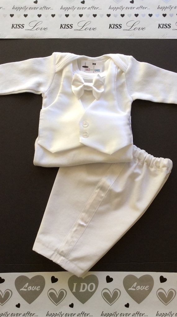 Mariage - Rush Order for Bianca Tuxedo Onesie Vest with White Bow-tie Vest Pants