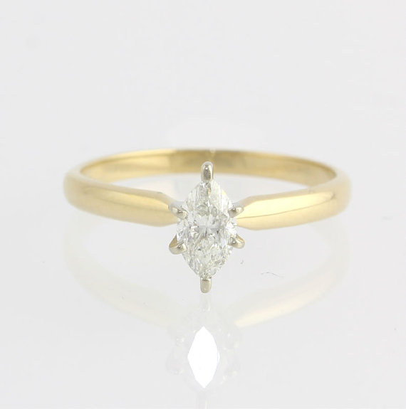 زفاف - Diamond Solitaire Engagement Ring 1/2ct Marquise - 14k Yellow White Gold Genuine X5414