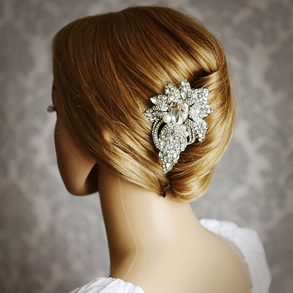 Hochzeit - JOSEPHINE, Art Deco Wedding Hair Comb, Bridal Hair Comb, Crystal Pearl and Rhinestone Bridal Wedding Hair Accessories, Old Hollywood