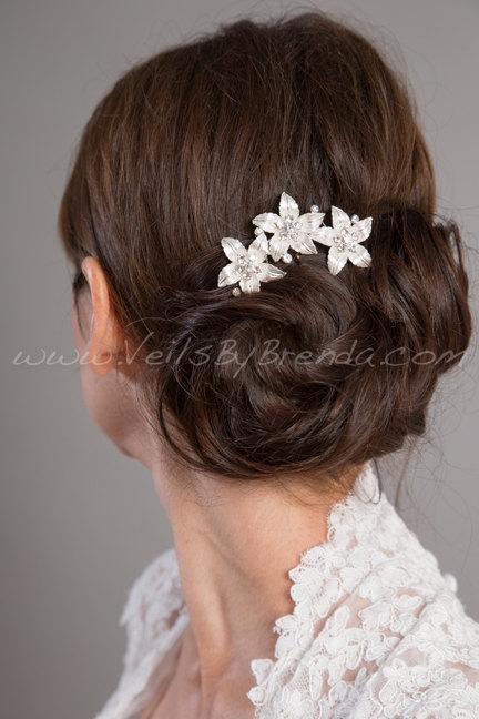 زفاف - Petite Flower Bridal Hair Comb, Rhinestone Wedding Headpiece, Bridal Hair Piece, Wedding Hair Accessory - Bree