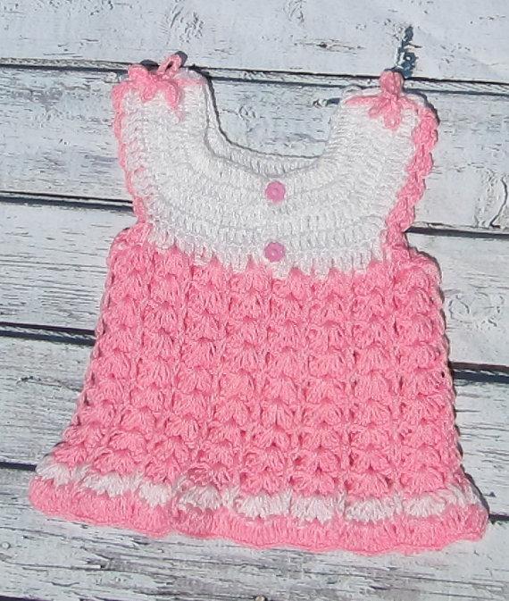 Mariage - baby pink crochet dress, Baby Girl Dress, baby pink bows, Infant Dress Photo shoot  Summer Dress, flower girl dress,baby sun dress