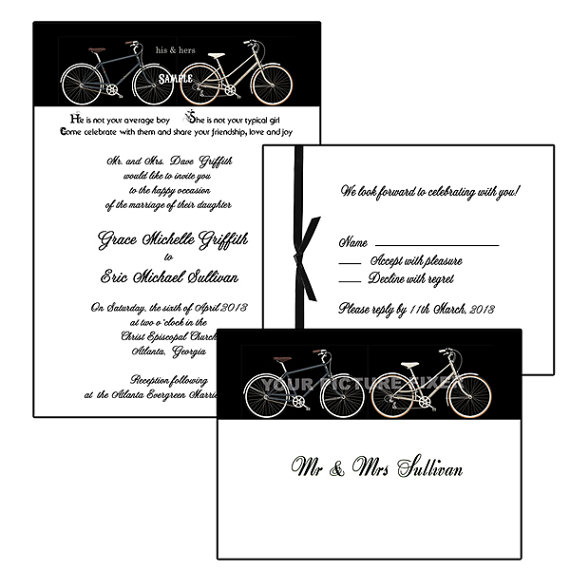 Hochzeit - His and Hers Bicycles Wedding Invitation Suite