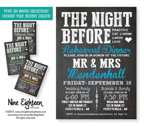 Mariage - Rehearsal Dinner Invitation, The Night before Mr and Mrs. Chalkboard look Custom PRINTABLE PDF invitation. I design, you print.