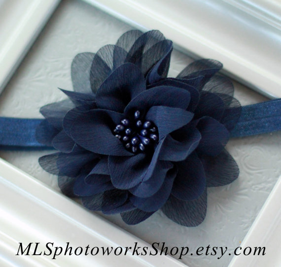 زفاف - Midnight Navy Blue Baby Flower Headband