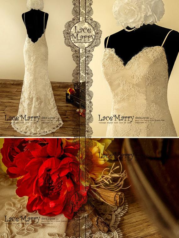 Wedding - Glorious Golden Underlay Slim A-line Style Lace Wedding Dress with Small Sweep Train Featuring Sweetheart Neckline and Deep Sexy V-Cut Back