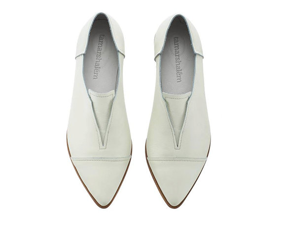 Wedding - White shoes, Stella, handmade, flats, leather shoes,  by Tamar Shalem on etsy