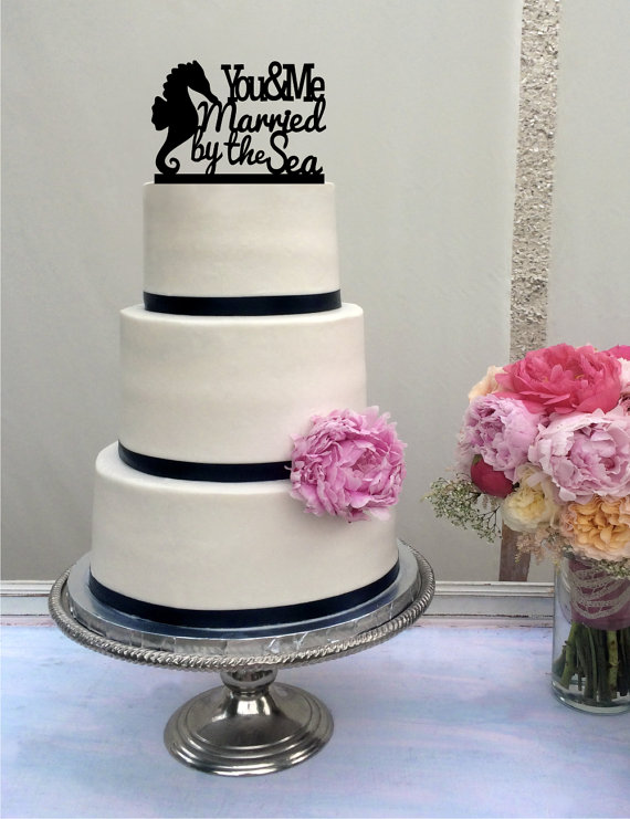 زفاف - Beach Wedding Cake Topper - Destination Wedding - You and Me Married by the Sea -  Seahorse - Nautical - Cruise Wedding