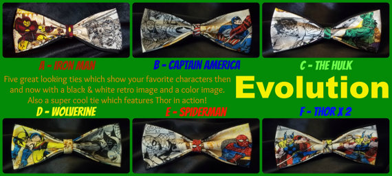 زفاف - BowTies Made From Marvel Comics Fabric - 6 Great Looking, Hand-Sewn Hero Bow Ties - See Your Favorite Marvel Character Evolve 1.49 Shipping