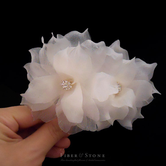 زفاف - Pure Silk Bridal Headpiece, Swarovski Crystal Rhinestones, Bridal Hair Flowers with Crystal, Bridal Hair Accessories, Wedding Hair Accessory