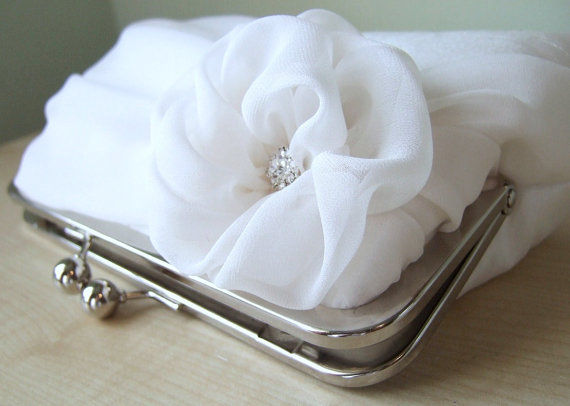 Hochzeit - Bridal clutch, Silk Chiffon Clutch In White or Ivory, Wedding clutch, Wedding bag, Luxury Bridesmaid Gift
