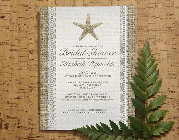 Свадьба - Rustic Starfish Beach Bridal Invitations, Bridal Shower Invitations, Wedding Shower Party Invites, Printable, Digital PDF, Template, Printed