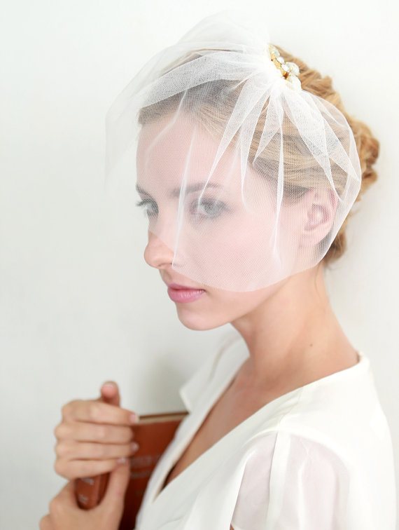 زفاف - Tiara veil, wedding veil, bridal veil, mini veil, blusher, tulle face veil - style 302
