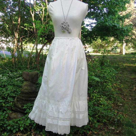 Mariage - Edwardian Lace Petticoat Snow White Cotton with Lace Inserts Double Flounce and Adjustable Drawstring Waist Lovely Alternative Wedding Skirt
