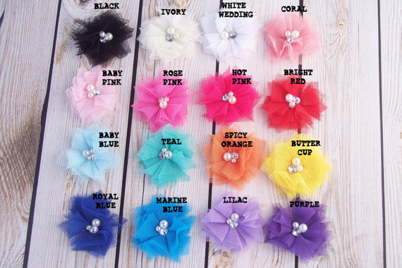 Mariage - Tulle Clothespin Clips 2 inches- tulle flower clips for Sweet Packaginge diy flowers for  baby headbands, hair accessories *TEAL*CORAL *AQUA
