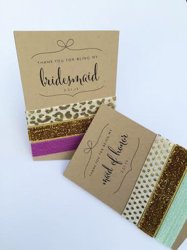Wedding - Thank You Bridesmaid  // Bridesmaid Gifts / Hair Ties for Bridal Party // Custom Favors - Print Upgrade